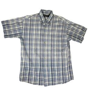 Loafers Reed St. James Shirt Mens Large Blue White Plaid Seersucker Short Sleeve